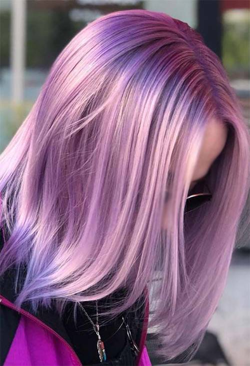 lilac hair color model 2 - کیت رنگ مو بدون آمونیاک کلینیک سری زیتونی شماره 5.11
